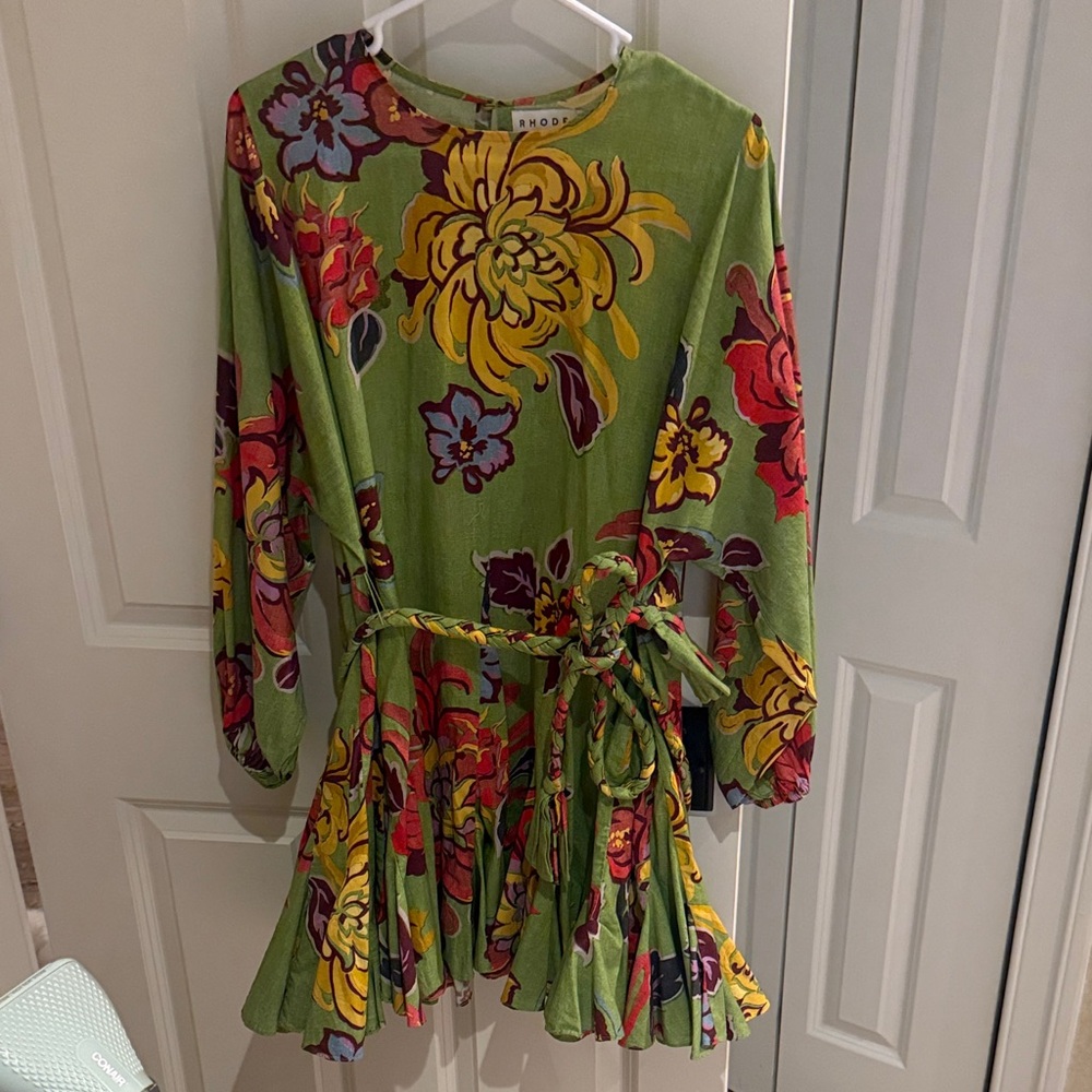 RHODE Green Floral Mini Dress